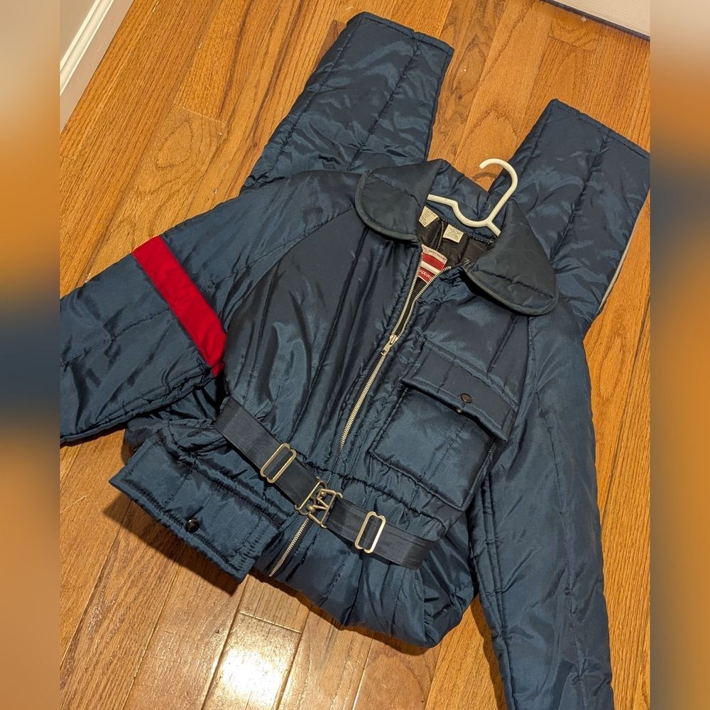 Vintage Blue Nylon 80s Retro Snowsuit Jumpsuit Cold Weather Ski‎ Snow Puffer